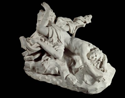 Der Tod des Hippolyten. Der Riese der Mythologie wird während der Gigantomachie getötet. Skulptur von Jean Baptiste Lemoyne (1704-1778) 18. Jahrhundert Paris, Louvre Museum von Jean Baptiste II Lemoyne