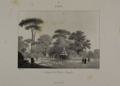 Brunnen im Garten der Villa Borghese, Rom von Jean Baptiste Isabey