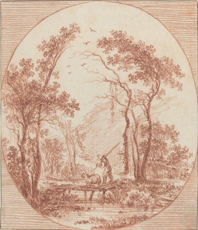 Ein Bauer und ein Schaf überqueren eine rustikale Brücke von Jean Baptiste Le Prince