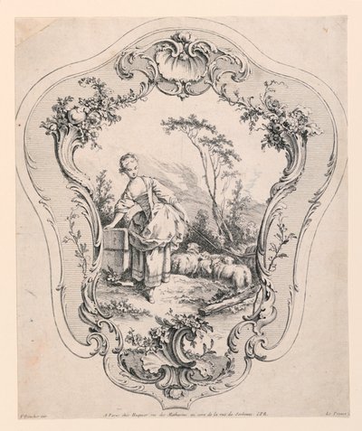 Rocaille-Panel, mit Szene einer Schäferin von Jean Baptiste Le Prince