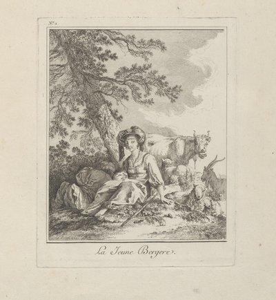 Die junge Schäferin, Tafel zwei aus Divers Habillements des Peuples du Nord von Jean Baptiste Le Prince