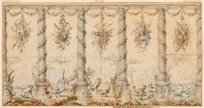 Zeichnung, Entwurf für einen Wandteppich gewidmet dem Landleben, 1780–95 von Jean Baptiste Marie Huet