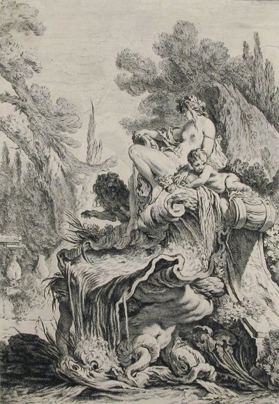 Brunnen mit einer Nymphe, die auf einer Muschel sitzt von Jean Baptiste Marie Pierre