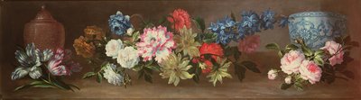 Stillleben mit Rosen und anderen Rosen auf einem Sims mit zwei Ingwerkrügen von Jean Baptiste Monnoyer