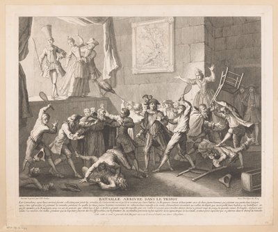 Kampf in einem Theater (Serie: Szenen aus dem Roman Comique von Scarron) von Jean Baptiste Oudry
