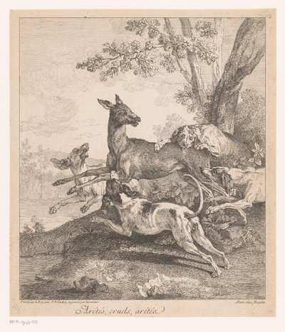 Hirsch von Jagdhunden überfallen (Jagdszenen) von Jean Baptiste Oudry