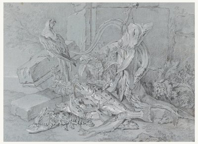 Stillleben mit Fisch und Papagei von Jean Baptiste Oudry