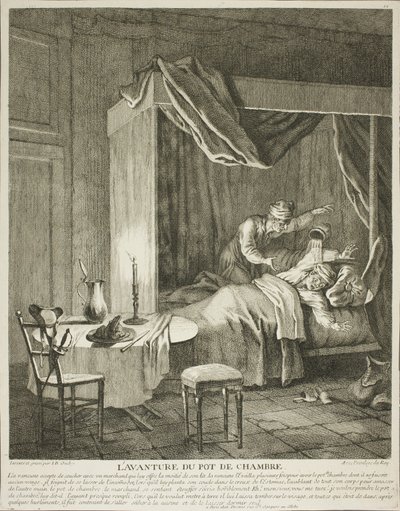 Das Abenteuer des Nachttopfs, Platte vier aus Scènes du Roman Comique von Jean Baptiste Oudry