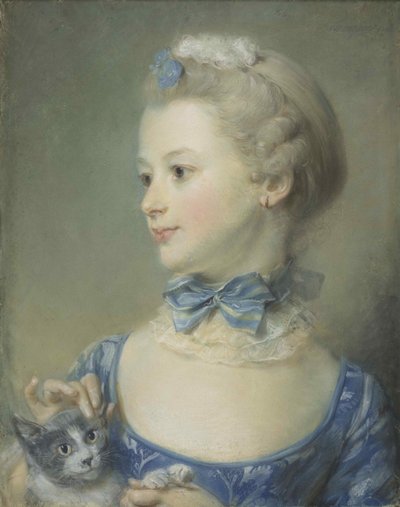Das kleine Mädchen mit der Katze Marie-Anne Huquier, 1747 von Jean Baptiste Perronneau