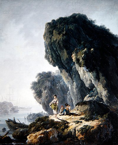 Eine Küstenlandschaft mit Figuren auf einem Felsen von Jean Baptiste Pillement