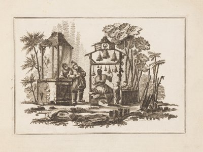 Figur, die Glocken spielt, aus "Nouveau Cahier de Six Feuilles De Différents Sujets Chinois Historiés" von Jean Baptiste Pillement