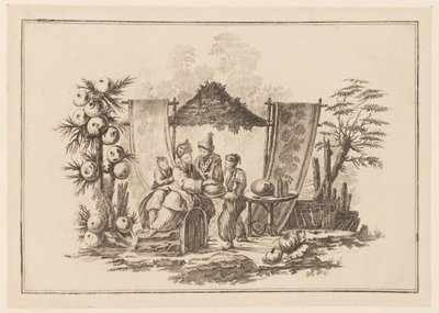 Figuren mit einem Kürbis, aus "Nouveau Cahier de Six Feuilles De Différents Sujets Chinois Historiés" von Jean Baptiste Pillement