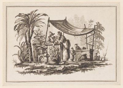 Figuren mit einer Vase mit Blumen, aus "Nouveau Cahier de Six Feuilles De Différents Sujets Chinois Historiés" von Jean Baptiste Pillement