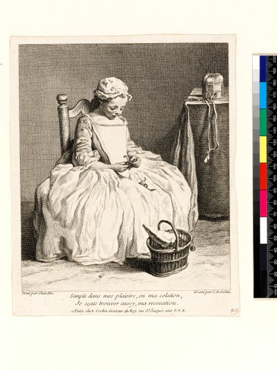 Kleines Mädchen mit ihrem Mittagessen (La Petite Fille aux Cerises) graviert von Charles Nicolas Cochin I (1688-1754) 1738 von Jean Baptiste Simeon (after) Chardin