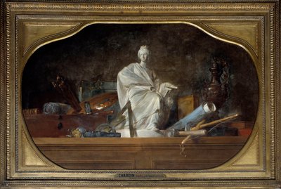 Die Attribute der Künste Allegorie der Künste mit Bildhauerwerkzeugen, Statuette von Jean Baptiste Simeon Chardin