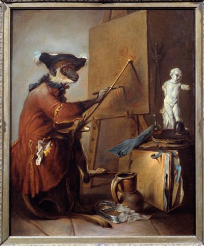 Der Affenmaler. Darstellung eines Affen in menschlicher Haltung. Gemälde von Jean Baptiste Simeon Chardin (1699-1779) von Jean Baptiste Simeon Chardin