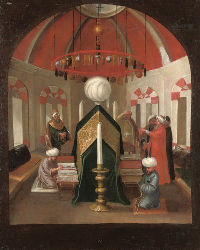 Ein türkisches Mausoleum mit Figuren am Grab eines Sultans von Jean Baptiste Vanmour