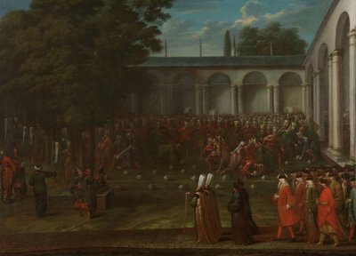 Cornelis Calkoen auf dem Weg zu seiner Audienz bei Sultan Ahmed III von Jean Baptiste Vanmour