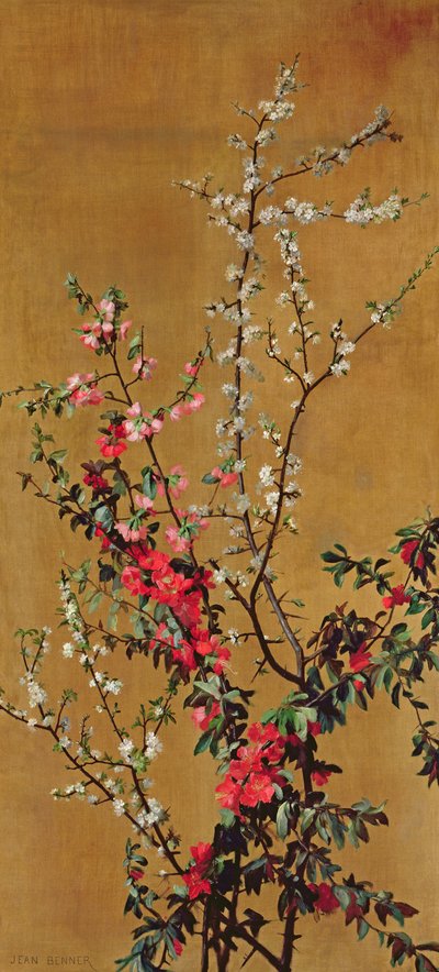 Japanischer Kirschbaum und Weißdornzweige von Jean Benner