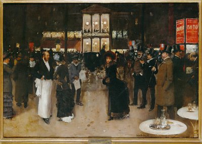 Der Boulevard vor dem Théâtre des Variétés, Paris, bei Nacht von Jean Beraud
