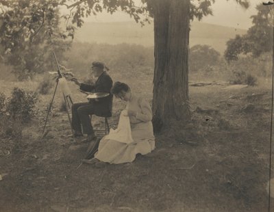 Frau beim Nähen, Mann beim Malen von Jean Bernard