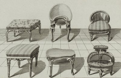 Tabourets, Bidets de Toilette, Marchepied, veröffentlicht Mitte der 1770er Jahre (Kupferstich auf Büttenpapier) von Jean Charles (after) Delafosse