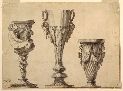 Entwurf für einen Kerzenhalter, Becher und Vase von Jean Charles Delafosse