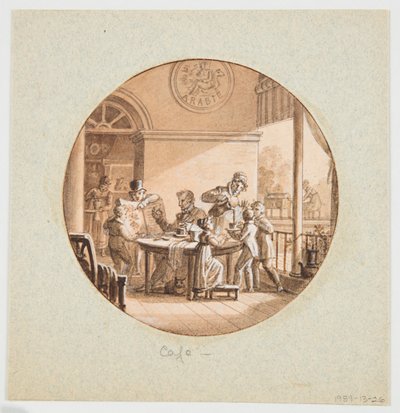 Entwurf für einen bemalten Porzellanteller, Café (Kaffee) aus dem Service des Objets de Dessert (Dessertservice) von Jean Charles Develly