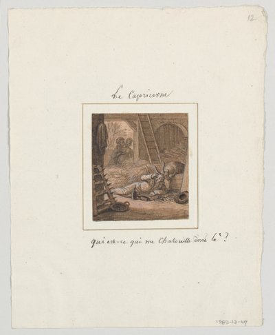 Entwurf für einen bemalten Porzellanteller, Le Capricorne (Steinbock) aus dem Service le Zodiac Travesti (Der burleske Tierkreis) von Jean Charles Develly
