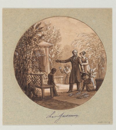 Design für einen bemalten Porzellanteller, Le Jasmin (Jasmin) aus dem Service de la Culture des Fleurs (Blumenkulturdienst) von Jean Charles Develly