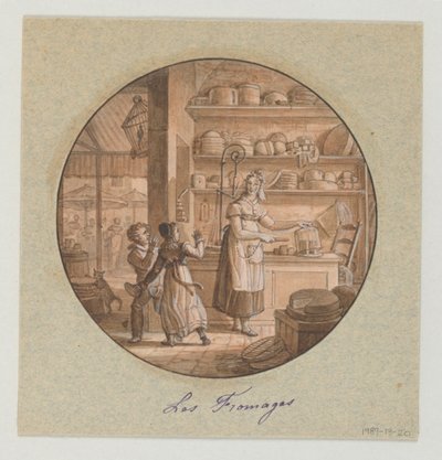 Entwurf für einen bemalten Porzellanteller, Les Fromages (Käse) für den Service des Objets de Dessert (Dessertservice) von Jean Charles Develly