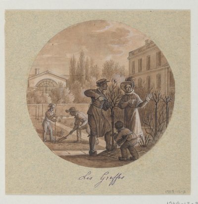 Entwurf für einen bemalten Porzellanteller, Les Greffes (Pfropfungen) aus dem Service de la Culture des Fleurs (Blumenkultivierungsdienst) von Jean Charles Develly