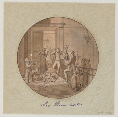 Entwurf für einen bemalten Porzellanteller, Les Pièces Montées (Gestufte Kuchen) für den Service des Objets de Dessert (Dessertservice) von Jean Charles Develly