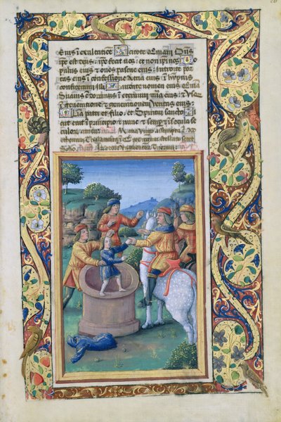 Ms Lat. Q.v.I.126 fol.20 Joseph wird aus dem Brunnen geholt und an die Ismaeliten verkauft, aus dem Stundenbuch von Louis d