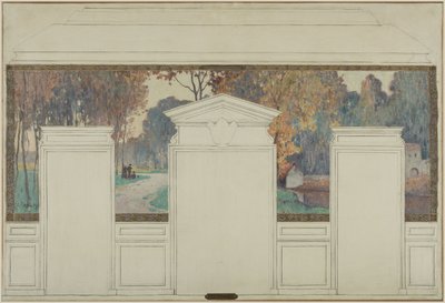 Skizze für das Rathaus von Fresnes: Landschaft mit Spaziergängern im Herbst von Jean Constant Pape