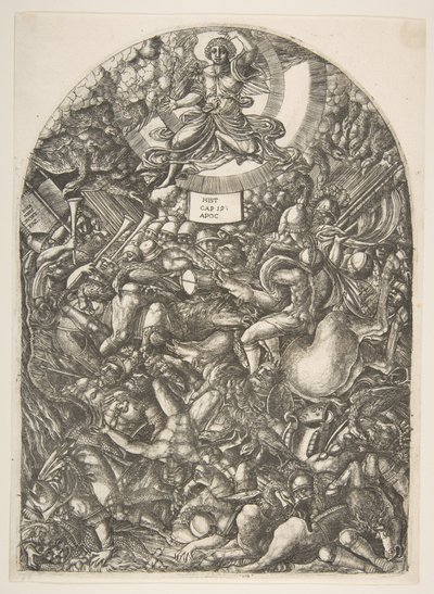 Der Engel in der Sonne ruft die Raubvögel, aus der Apokalypse von Jean Duvet