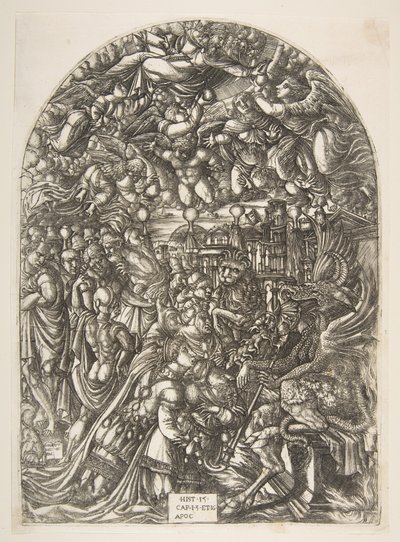 Der Drache mit zwei Hörnern und das Tier mit sieben Köpfen, aus der Apokalypse von Jean Duvet