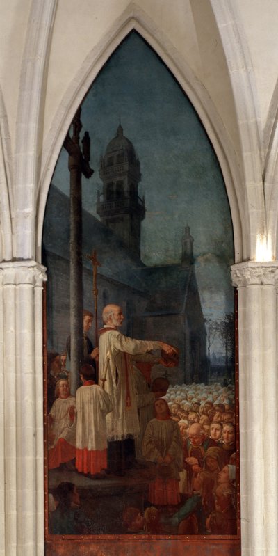 Predigt von Michel le Nobletz (1577-1652) vor einer Kirche in der Bretagne - Fresko, Kathedrale Saint Corentin, Quimper von Jean Edouard Dargent