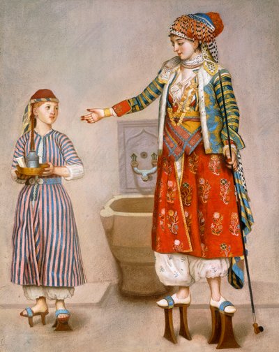 Eine Frau in türkischer Tracht in einem Hamam, die ihre Dienerin unterweist von Jean Étienne Liotard