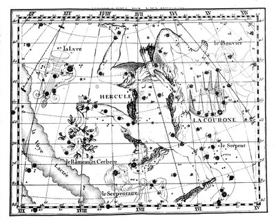 Astronomische Karte, zentriert auf das Sternbild Herkules, 1775 von Jean Fortin