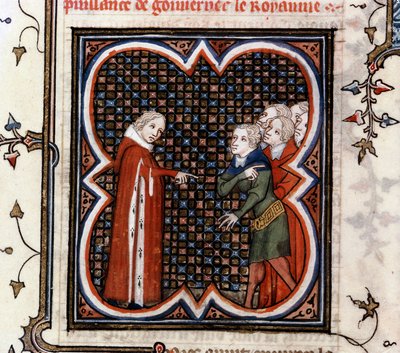 Étienne Marcel, ein Prévôt der Kaufleute von Paris, wird von König Johann II. dem Guten (1319-1364) von Frankreich aufgefordert, die „Grande Ordonance“ von 1357 zu respektieren und wegen seines Verhaltens getadelt, in den „Großen Chroniken von Frankreich“  von Jean Fouquet