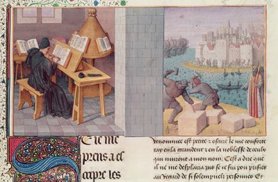 Ms.fr.273 fol.7 Livius (59 v. Chr.-17 n. Chr.) schreibt und die Gründung Roms, aus 