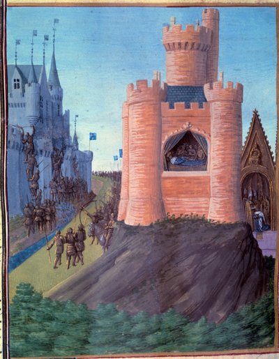 Belagerung von Avignon (1226). Tod von Ludwig VIII. Krönung von Ludwig IX. Miniatur in den „Grandes Chroniques de France“ (251v) von Jean Fouquet von Jean Fouquet