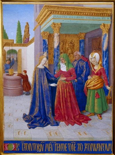 Heimsuchung. Begegnung zwischen der Jungfrau Maria und der Heiligen Elisabeth. Miniatur in „Les Heures d