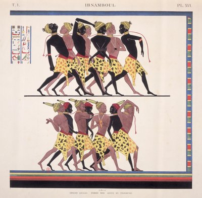 Interpretation der Fresken in Ibsambul, die nubische Sklaven darstellen, aus "Monuments de l"Egypte et de la Nubie" vom Künstler, um 1835 von Jean Francois Champollion