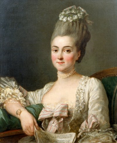 Porträt einer Dame, die ein Notenblatt hält von Jean Francois Colson