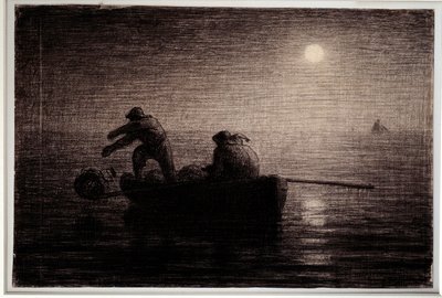 Hummerfischer werfen ihre Tonkrüge, Nachteffekt. Schwarze Bleistiftzeichnung von Jean Francois Millet (1814-1875), ca. 1856-1858 von Jean Francois Millet