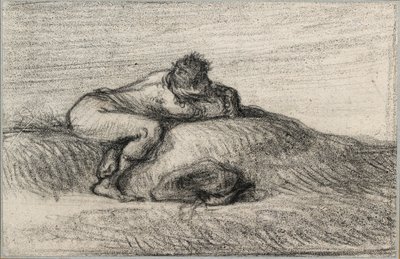 Mann, der auf einem Hügel kauert von Jean Francois Millet