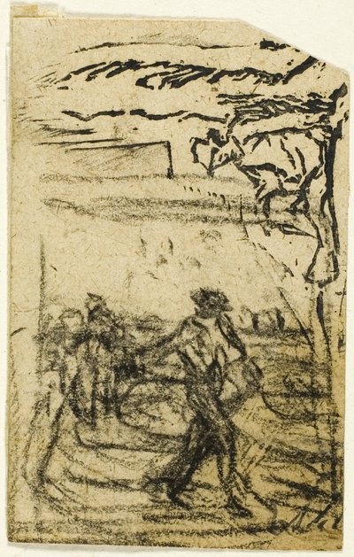 Skizzen, Fragment: Bauer sitzt am Fuße eines Baumes von Jean Francois Millet
