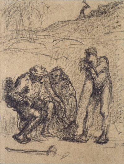 Drei Bauern ruhen sich aus, einer lehnt auf einem Spaten, ca. 1850-1851 von Jean Francois Millet